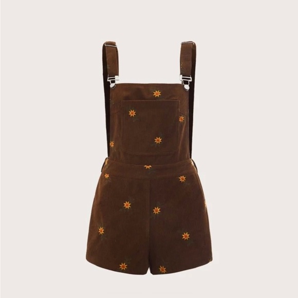 SHEIN MOD Floral Embroidered Corduroy Overall Romper SZ XL - Picture 5 of 15